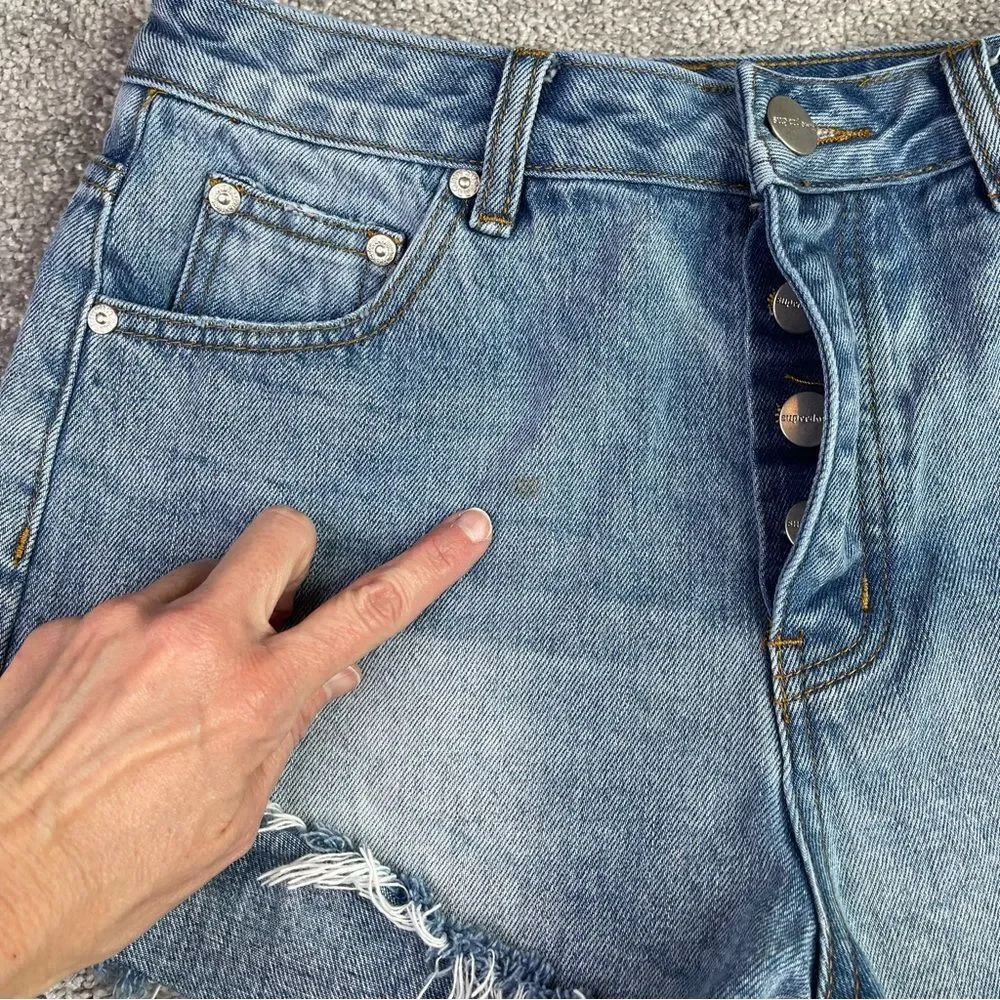 Superdown Cut Off Shorts Women’s 28 Blue High Rise Denim Button Fly Frayed Hem